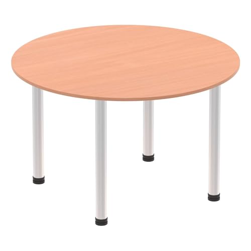 Image of OPO Impulse Freestanding 1000/1200mm Circular Table Attractive Cable Managed Leg | Sturdy Build Weather & Heat Resistant Melamine Finish Meeting Table Beech Aluminium 1200