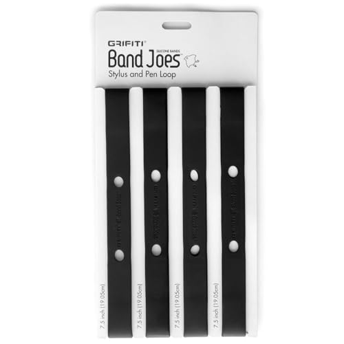 Grifiti Band Joes Pen Pencil Stylus Loop 7.5 Inch 4 Pack Silicone Rubber Notebook Notepad Journal Case Strap Holder (black)