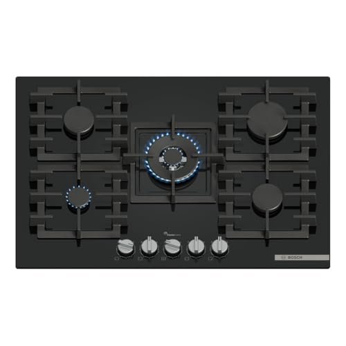 Bosch - Placa de Gas, Serie 6, 75 cm de ancho, 5 Zonas de Cocción, FlameSelect, GasStop, negro, PPQ7A6I40