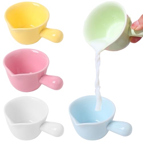 YouXiaor 5PCS Mini Jarra de Leche,Pequeña Jarra Leche Barista Mini Lechera Cerámica con Asa, Jarra de Leche Porcelana Blanca, Mini Lechera para Capuchino Espresso Latte Art