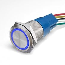 MGI SpeedWare Billet Push Button Switch with Socket, 3A 12vDC Ring LED, 3/4" 19mm Latching, Blue