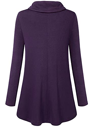 Bulotus Fall Sweaters for Women 2025 Cowl Neck Asymmetrical Long Tunics for Leggings Vacation Travel Tops with Pockets