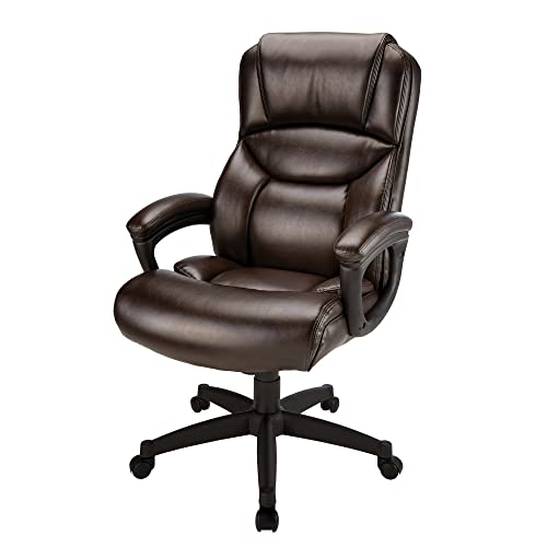 Realspace® Fennington Bonded Leather High-Back Chair, Brown/Black #TOP1