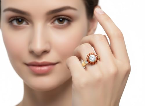 Image of Choose Your Gemstone Victorian Round Antique Engagement Ring Yellow Gold Plated Round Shape Vintage Engagement Rings Minimal Modern Design Birthday Gift Wedding Gift US Size 4 to 12