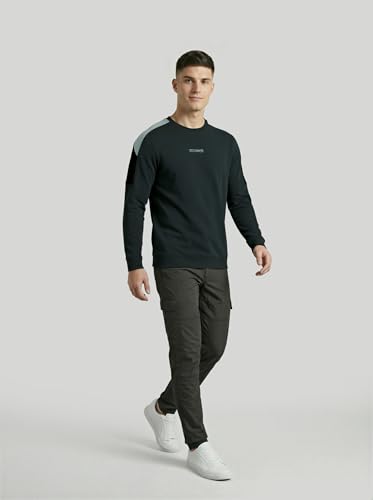 Image of TECHNOSPORT Men's Colorblock Full Sleeve T-Shirt MATPIQ Quick Dry Slim Fit Round Neck Sports Tee for Gym Casual Layering Wear UPF50+ Anti Odour