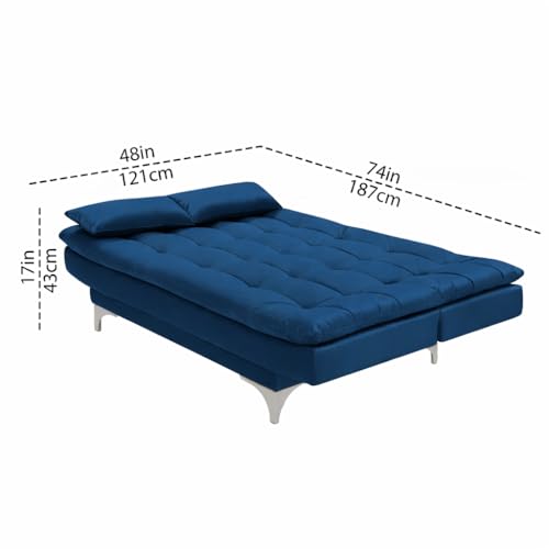 Image of Casaliving Danny 3 Seater Sofa Cum Bed Leatherette Fabric (Blue) with Two Cushions Perfect for |Home Living |Office Room and Guest Room Premium Sofa