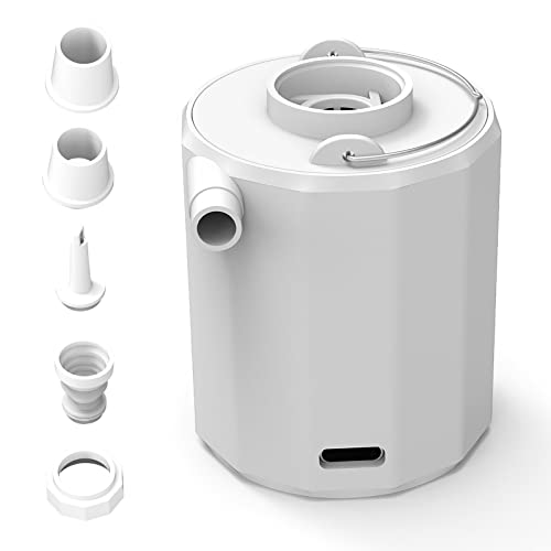 Bomba de aire 3 en 1, compresor de aire y linterna, bomba de bolsillo recargable por USB, bomba infladora con 5 boquillas para colchón de aire, anillo de natación, bolsa de almacenamiento al vacío