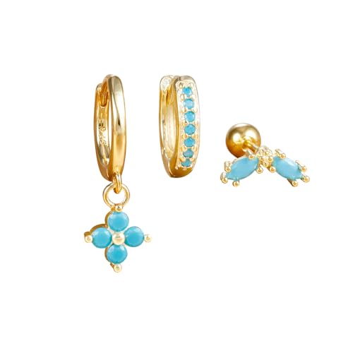 Small Gold Huggie Hoop Earrings Set for Women Turquoise Earrings 14K Gold Plated Cartilage Multiple Piercing Jewelry Hypoallergenic Sleeper