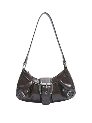 MakeMeChic Women's Y2k Faux Leather Shoulder Bag Buckle Zipper Top Handle Underarm Handbag