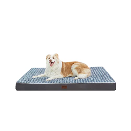 Dog Bed Mats for Large Big Dog - Orthopedic Dog Pet Durable Crate Bed Mattress of Thick Egg Foam Crate, Rose Plush Washable Cover, Waterproof Lining and Non-Slip Bottom(L(36''x27''x3''), Grey Side)