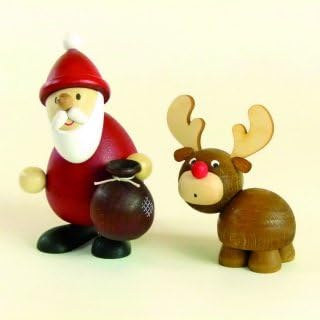 Rudolphs Schatzkiste Christmas Figure Santa Claus with Moose H 9.4 cm with Moose H 7.0 cm Again Wood Figures ore Mountains