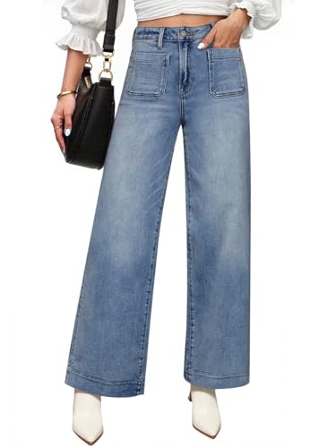 Cicy Bell Womens Wide Leg Jeans High Waisted Trendy Baggy Flare Denim Pants with Pockets