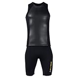 VLOBAOM Two Piece Wetsuit Sleeveless Diving Vest Keep Warm Surfing Swimming Diving Shorts Diving Suit Top and Bottom,S,Men Black