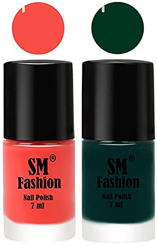 Image of Long Lasting Nail Polish | Nail Paint Combo 7 ml Each) - Set of 2 Coral-Dark Green