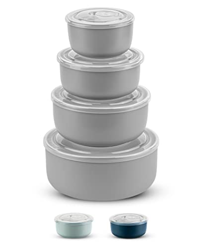 Kook Ceramic Nesting Bowls With Lids, Food Storage Containers, Kitchen Bowl Set, For Prep, Mixing And Serving, Microwave And Dishwasher Safe, Set Of 4, 50/28/16/9 Oz (Grey) #TOP8