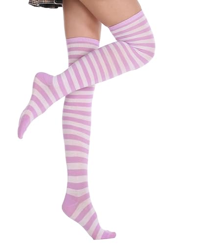 Image of Womens Thigh High Socks Athletic Stripe Cute Colorful Over the Knee High Sock Colorful Long Tube Sock