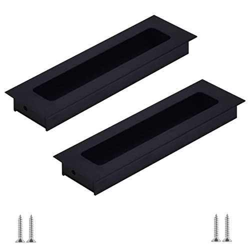 2 Pièces Poignée de Porte Invisible, Poignées Encastrées pour Porte Coulissante, Alliage D'aluminium Noir Encastré Tirez Poignée, pour Portes de Balcon, Portes Coulissantes, Tiroirs Cover