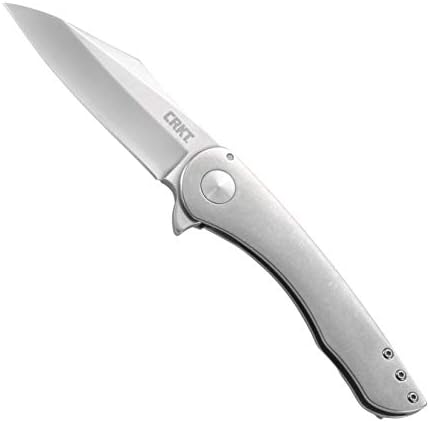 CRKT Jettison EDC Folding Pocket Knife: Utility Everyday Carry, Satin Modified Sheepsfoot Blade, Flipper Open, Frame Lock, Stonewashed Stainless Steel Handle, Deep Carry Pocket Clip 6130