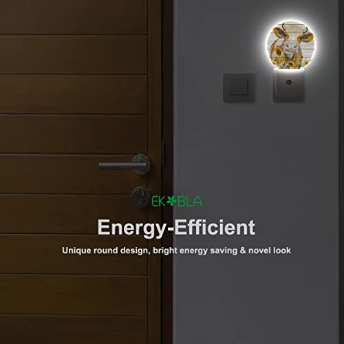Image of EKOBLA Rustic Farmhouse Night Light, Cattle Yellow Sunflower Night Lights Plug Into Wall with Dusk to Dawn Light Sensors, Warm Nightlights for Bedroom, Hallway, Kitchen