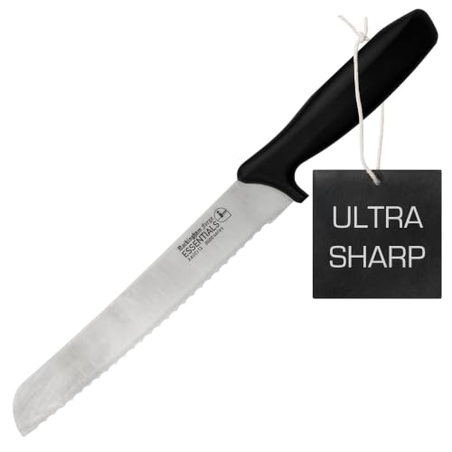 Rockingham Forge Range 20cm Serrated Bread Knife - Lightweight Sharp Stainless Steel Kitchen Knives with Black Handle