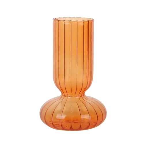 BHFFTHK Jarrón de Cristal Transparente, Floreros de Cristal Altos con Rayas Verticales de Colores, Jarrón para Centros de Mesa de Ramo de Flores, Jarrón Decorativo de Cristal para(Naranja)