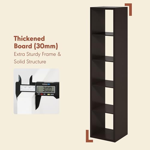 Image of Furinno Cubicle Record Player Stand, 5-Cube Record Storage, Dark Oak | Vinyl Storage, 1.2 inchInch Extra Thick, Open Back Media Shelf for CD DVD Bluray Game Disc, for Living Room, Home Office
