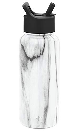 Simple Modern Garrafa de água isolada com tampa de canudo 1 litro reutilizável de boca larga de aço