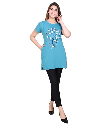 Image of DG Divine GirL Women's Cotton Printed Long Regular Fit Round Neck Top /T-Shirt /Tshirts