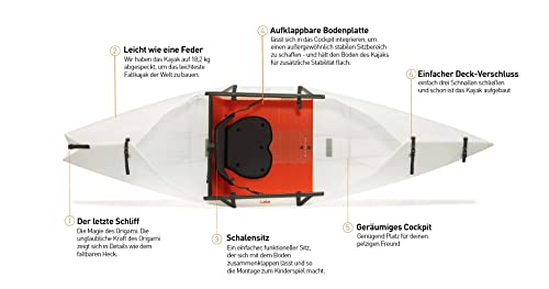 Oru Kayak Faltbares Kajak Lake | Stabil, faltbar, langlebig, leicht - Anfänger, Intermediär - Freizeitpaddeln auf Seen und Flüssen - Kapazität: 113 kg, Größe (aufgebaut): 274 x 81 cm, 7,7 kg