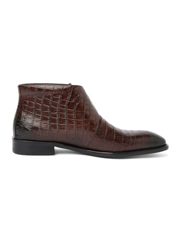 Image of Davidoff Croco Boot Brown | Premium Crocodile Textured Leather Formal Chelsea Boots for Men | Classic Slip On Ankle Boots with Durable Sole for Office Wedding