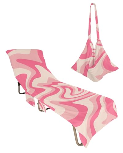 Geometric Pink Beach Chair Towel Covers for Chaise Lounge with Side Pocket, Soft Plush Pool Towels Cover for Patio Sunbathing Outdoor 29''x85'' Gradual Contemporary Minimalist Art
