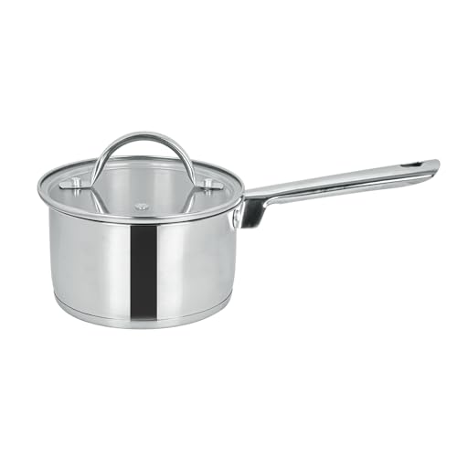 Royalford Stainless Steel Saucepan with Lid 16cm Stay Cool Handle Induction Compatible for Making Sauces Browning Sauteing RF13035