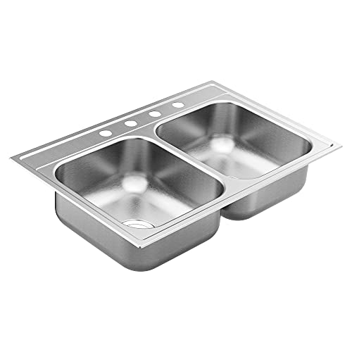 Moen Gs182154Q 1800 Series 33-Inch 18 Gauge Drop-In Double Bowl Stainless Steel Kitchen Sink, 7-Inch Depth, Featuring Quickmount #TOP15