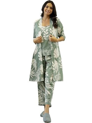 Image of Women's Printed Nightsuit Pajama with Top with Long Gown Lightweight Soft & Comfy Sleepwear for Girls & Women