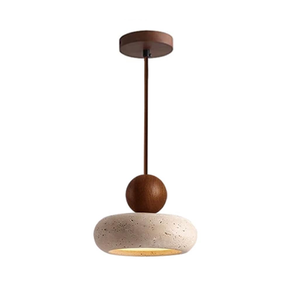 Luz colgante de piedra natural de travertino amarillo y decoración de madera