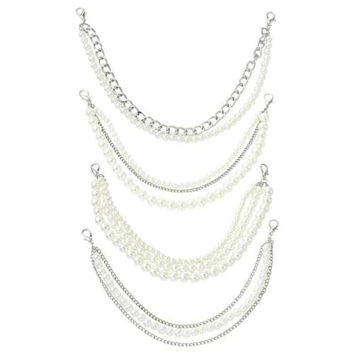 UR URLIFEHALL Lot de 4 chaînes superposées en dentelle avec perles en ABS pour décoration de chaussures, bottes, chapeaux, bijoux