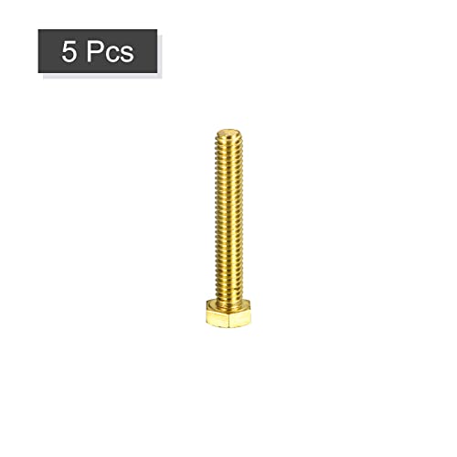 Image of uxcell Brass Hex Bolts, 5 /16-18x2 5pcs Fully Thread Grade 4.8 Solid Brass Hexagon Head Bolt Machine Screws for Machinery