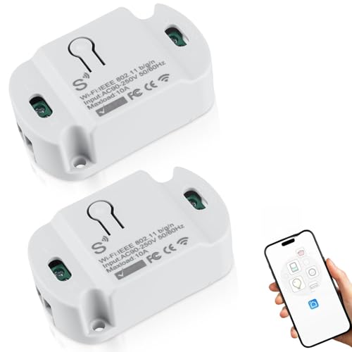 Tuya Smart Life - Modulo di interruttore della luce intelligente, 2 interruttori Wi-Fi da 10 A, funziona senza fili, con Alexa, Google Assistant fai da te, da incasso, modulo di interruttore