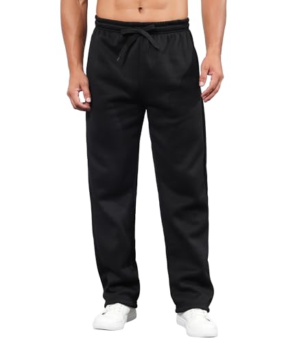 Men’s Fleece Sweatpants with Pockets Wide Straight Leg Open Bottom Pants Baggy Activewear Joggers for Men Workout