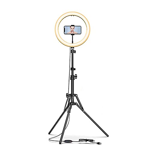 TOPAIM 自撮りライト LEDリングライト 10インチ 三脚スタンド 170cm 角度調整可能 3色モード 10段階明るさ調整 スマホホルダー付き 生放送/自撮り/美容化粧