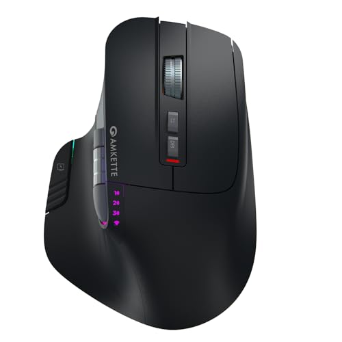 Image of Amkette XS Series Flow Ergonomic Wireless Mouse /Bluetooth Mouse with Side Scroll, 2.4GHz & 3X BT, 8 Buttons, Multi-OS, Rechargeable, 3200 DPI, RGB Lighting, Productivity Design, 2 Yrs Warranty
