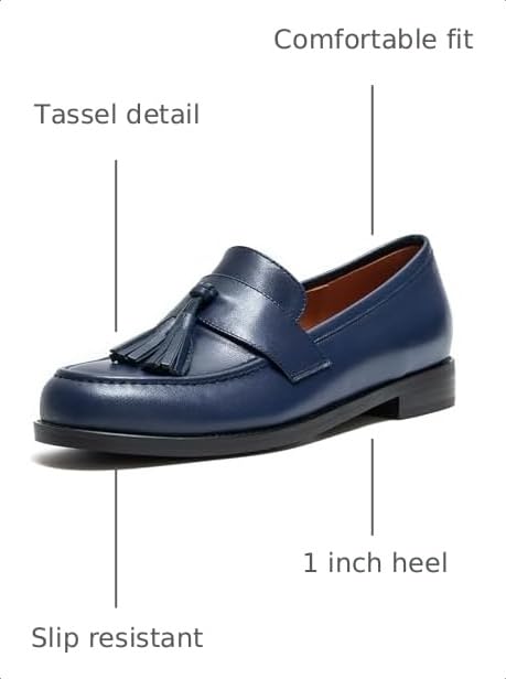 Image of ONEENO Women's Casual Flat Leather Tassel Loafer | Office Shoes