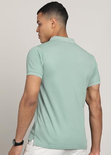 Image of INKKR Men Solid Polo Neck Cotton Blend Collar T-Shirt