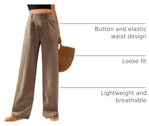 Image of Feiersi Womens Casual Wide Leg Pants High Waisted Button Down Straight Long Trousers Palazzo Pants