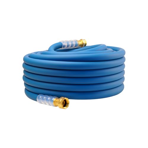 Heavy Duty Premium Garden Hose 75ft x 5/8 300PSI Working 1000PSI Burst Hybrid Rubber Water Hose with Transparent Swivel Handle - Hot/Cold Water - Five Layered Braiding with Brass fittings (Blue)