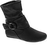 BESTON Women's Fashion Calf Flat Heel Side Zipper Slouch Ankle Boots,Black Pu,8