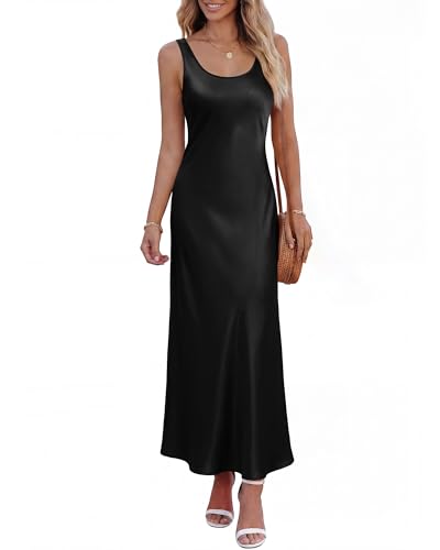 BTFBM Satin Dress Sleeveless Scoop Neck Summer Dresses for Women Elegant 2026 Loose Party Sundresses Fashion Clothing(Black, Small)