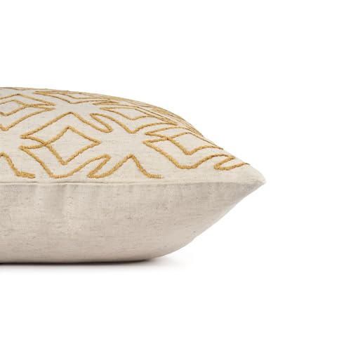Image of Wakefit Designer Cushion Cover | 16x16 inch | Heavy Embroidery | Cotton & Linen Fabric on Both Sides | Pack of 1 | Mirage Mustard