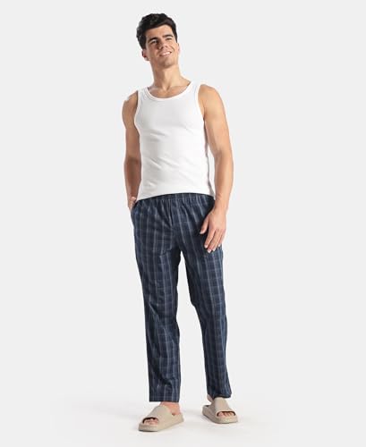 Image of Jockey 9009 Men Super Combed Cotton Woven Fabric Regular Fit Checkered Pyjama with Side Pockets
