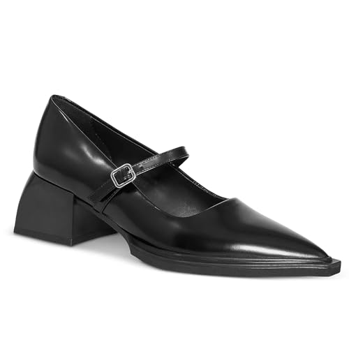 Wide Welt Mary Jane Pumps for Women Pointed Toe Buckle Strap Mary Janes Chunky Heeled Flats Comfort Casual Block Heel Shoes